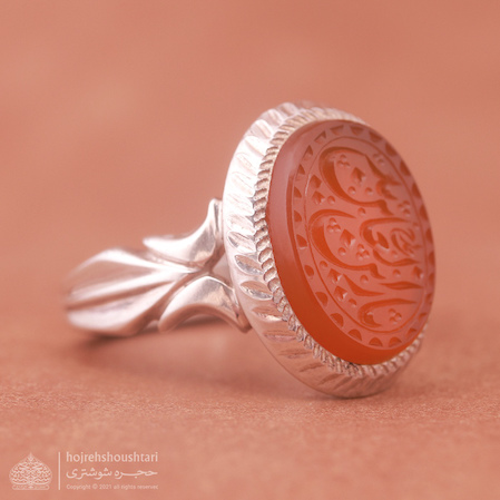 انگشتر مردانه عقیق یمنی خطی نارنجی - حرزدار