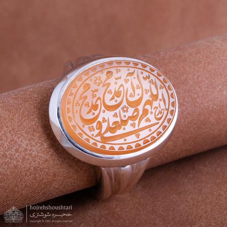 انگشتر عقیق یمنی نارنجی صفوی خطی